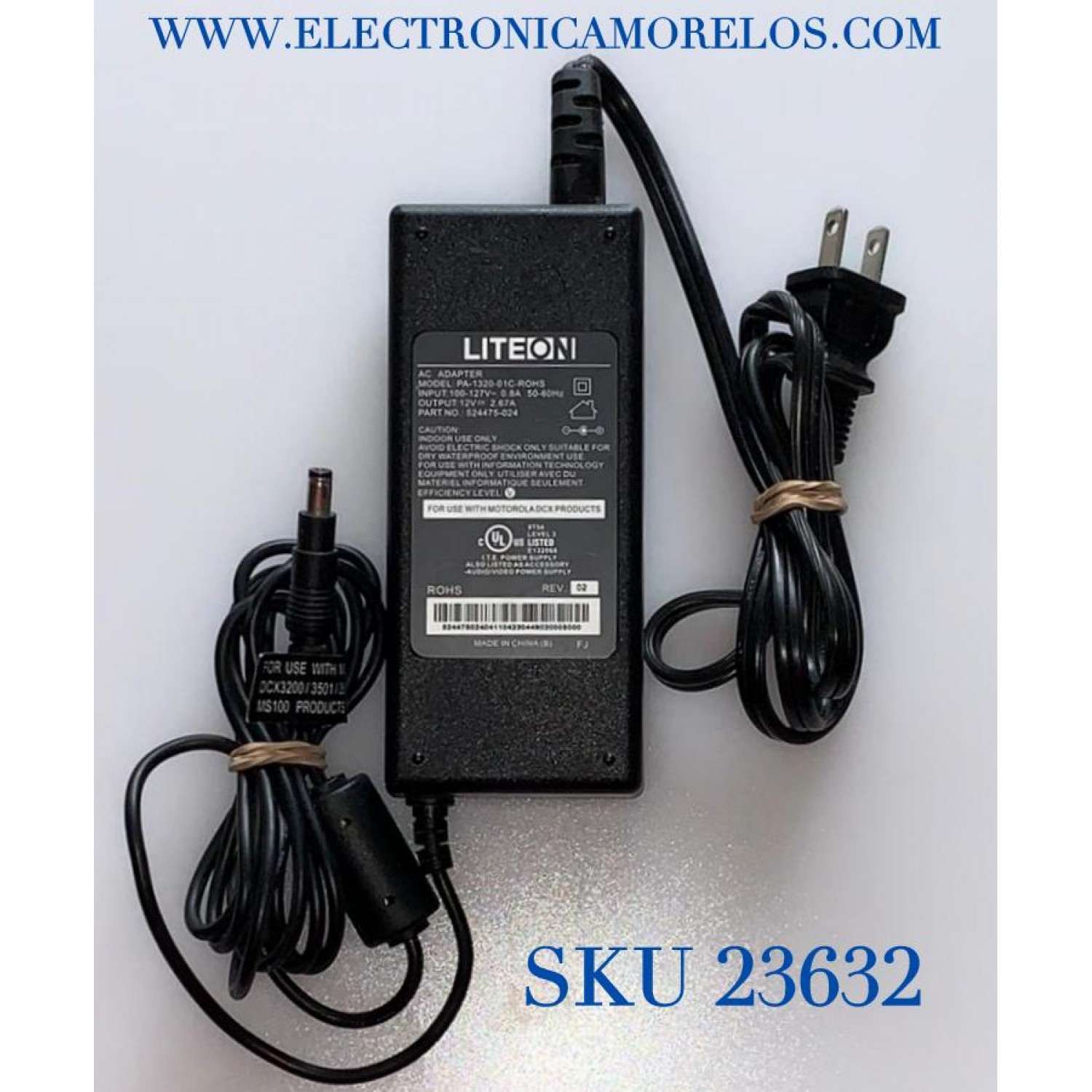 ADAPTADOR LITEON VCA / NUMERO DE PARTE 524475-024 / MODELO PA-1320-01C-ROHS / ENTRADA VCA 100-127V～.8A  50-60Hz / SALIDA VCD 12V-2.67A